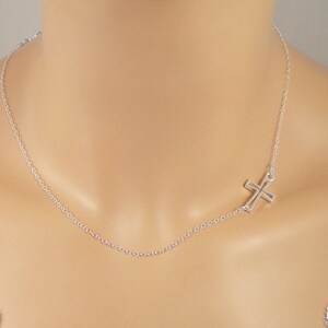 Sideways Cross Necklace, Sterling Silver Sideways Cross Necklace, Fine Sterling Silver Chain, Layered Look image 3