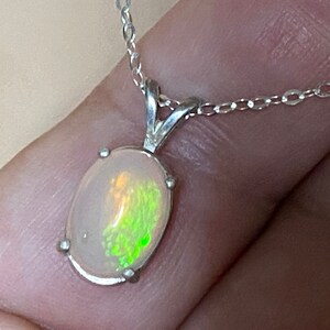 Blue Ethiopian Fire Opal Necklace, Sterling Silver Necklace, 1.56 Carats Extreme Fire  10.5 x 8 mm AAA+++ Welo Ethiopian Fire Opal