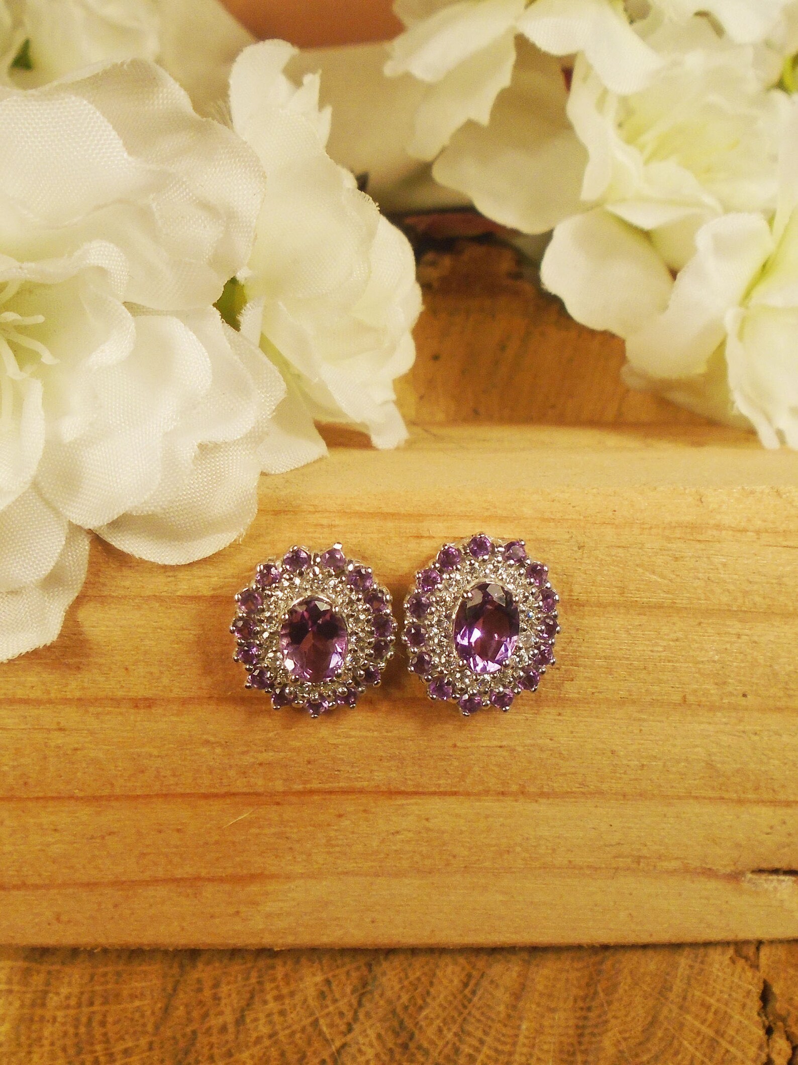 Natural Amethyst Stud Earrings Sterling Main Gem . 95 Ct. Etsy