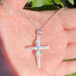 Large Infinity Cross Necklace, Solid Sterling Silver Necklace, Cubic Zirconium Cross with Infinity Symbol Necklace, Diamond Style Necklace
