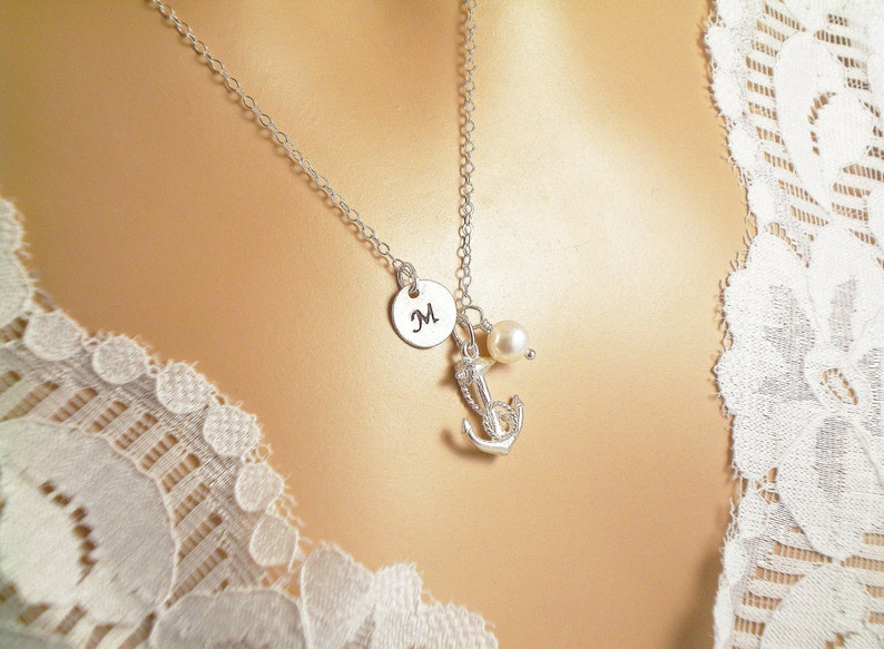 Personalized 3D Anchor Birthstone Necklace / Sterling Silver Etsy