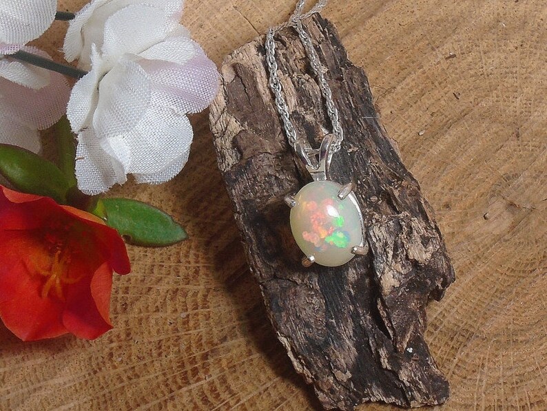 Sterling Silver Necklace Fire Opal Ethiopian Fire Opal Necklace 2.21 Carat Extreme Fire 11.2 x 9 mm Natural AAA++