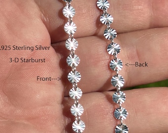 Bright .925 Sterling Silver 4 mm Starburst Sequin Chain Minimalist Bracelet Necklace / Sequin 4mm  / Claw Clasp / .925 Sterling Silver