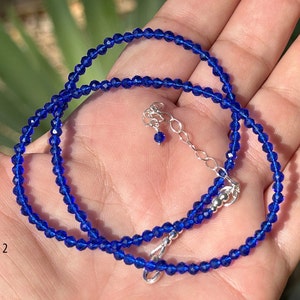 AAAA 3mm Natural Spinel Sapphire Blue Necklace/September/ 1/8 inch bead Natural Spinel/ Sterling Silver/ 14K Rose or Yellow Gold Filled