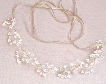 Bridal hair vine pearl,  Boho wedding headpiece, crystal bridal wreath,  gold or silver bridal headpiece, bridal pearl tiara, Style 422