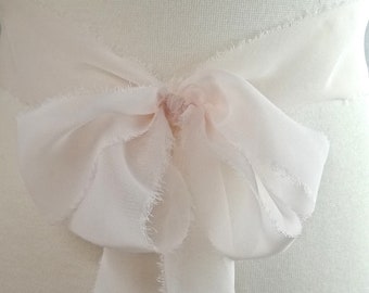 Bow bridal belt, bow wedding sash, chiffon bow sash, blush pink wedding bow belt, wedding accessories, Style 519