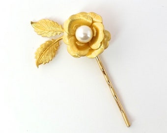 Bridal hair pin, gold wedding hair pin,  rose bridal headpiece, wedding headpiece, wedding hair jewelry, rose hair pin,  Style 319