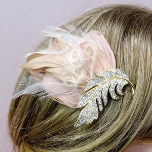 Bridal feather headpiece, blush wedding hair accessories, wedding crystal feather headpiece, bridal feather fascinator, Style 360 zdjęcie 5