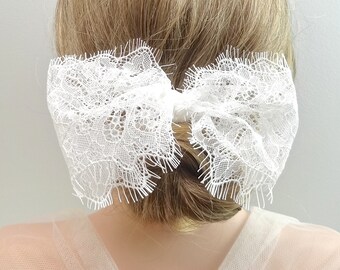 Bridal Chantilly Lace Hair Bow, Wedding Accessory, Style 372