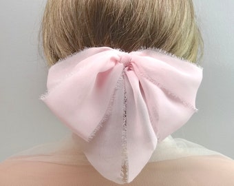 Pink Chiffon Bridal Hair Bow, Wedding Accessory, Style 369