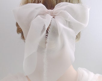 Pale Blush Chiffon Bridal Hair Bow, Wedding Accessory, Style 377