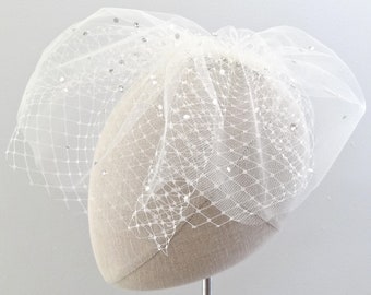 Mini birdcage veil with crystals, polka dot crystals, small bridal veil, two layer wedding veil, tulle and veiling birdcage veil, Style 640