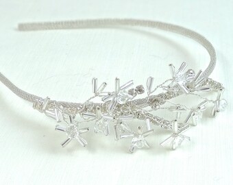 crystal bridal headband, minimalist wedding headpiece, Shooting Stars, silver bridal headband, rhinestone headband  Style 374