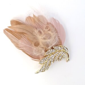 Bridal feather headpiece, blush wedding hair accessories, wedding crystal feather headpiece, bridal feather fascinator, Style 360 image 1