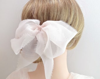 Chiffon Bridal Hair Bow, Pale Blush Pink Wedding Accessory, Style 376