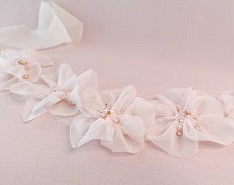 Bridal sash, belt, chiffon bridal sash, Boho bridal, Beach wedding, pink ivory wedding sash,  heirloom wedding, Bohemian wedding  Style 504