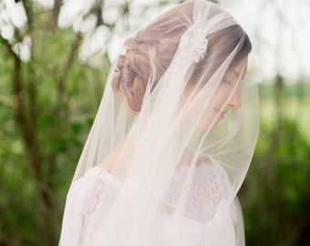 Bridal Juliet veil with blusher, English net juliet veil, dramatic wedding veil, heirloom Juliet cap veil,  ivory wedding veil Style 833