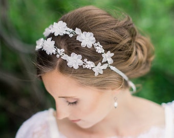 Pearl and crystal bridal wreath, bridal hair wreath, bridal headpiece,  frosted flower wreath, wedding hair accessories, Style 449