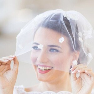 Bridal blusher veil, birdcage wedding veil, birdcage bridal veil, Lace Dance bridal veil, Alencon lace veil, ivory bridal veil, Style 625 image 2