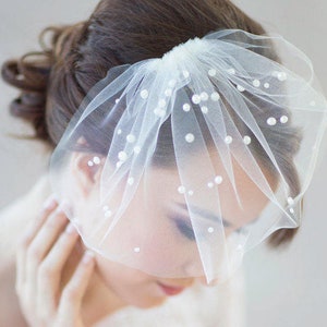 Mini birdcage veil with pearls, polka dot pearls, small bridal veil, mini wedding veil, tulle birdcage veil, colors Style 627 image 2