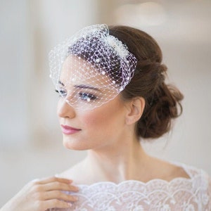 Mini birdcage veil with pearls, Petite Pearl small bridal veil, wedding veil pearls, mini wedding veil, white ivory bridal veil, Style 604 image 1