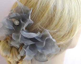 Silk flower headpiece, +colors PAIR bridal flower headpiece, bridal flower clip, wedding silk flower clip, wedding hair clip Style 301