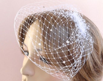 Mini birdcage veil, veil Swarovski crystals, small bridal veil, mini wedding veil, white birdcage veil, ivory birdcage veil Style 603