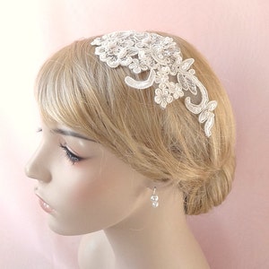 Bridal lace headpiece, lace crystal headpiece, bridal pearls hair accessory, wedding head piece Style 281 image 3