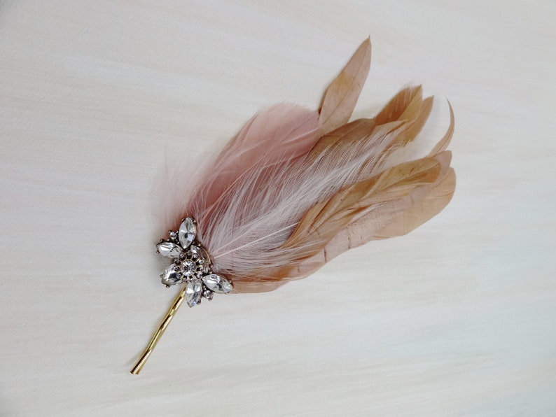 Bridal feather headpiece, blush wedding hair accessories, wedding crystal feather headpiece, wedding feather fascinator, Style 361 image 6
