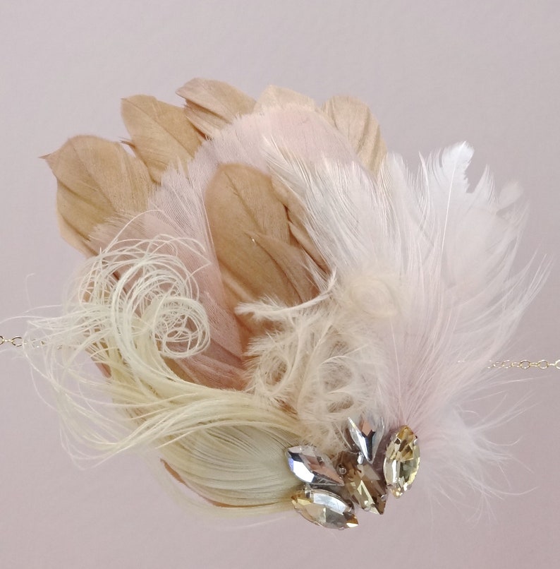 Bruids Feather zendspoel, bruiloft haaraccessoires, blozen Champagne bruiloft veer zendspoel, Bridal Feather Fascinator stijl 362 afbeelding 8