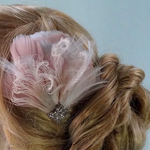 Bridal feather headpiece, Practically Perfect wedding hair accessories, blush pink & white feathers, bridal feather fascinator, Style 216 image 3