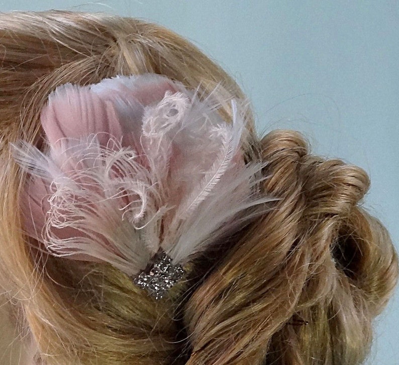 Bridal feather headpiece, Practically Perfect wedding hair accessories, blush pink & white feathers, bridal feather fascinator, Style 216 image 3