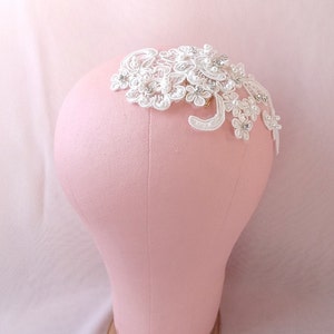 Bridal lace headpiece, lace crystal headpiece, bridal pearls hair accessory, wedding head piece Style 281 image 2