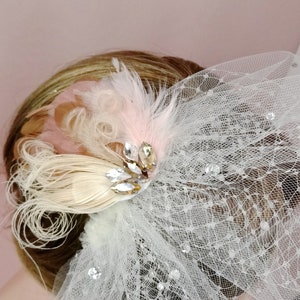 Casque de plume de mariée, accessoires de cheveux de mariage, casque de plume de mariage blush champagne, fascinateur de plume de mariée style 362 image 7