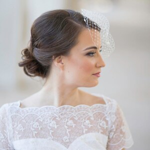Mini birdcage veil with pearls, Petite Pearl small bridal veil, wedding veil pearls, mini wedding veil, white ivory bridal veil, Style 604 image 4
