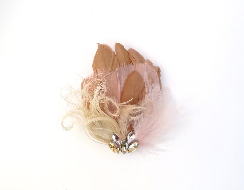 Bridal feather headpiece, wedding hair accessories, blush champagne wedding feather headpiece, bridal feather fascinator Style 362 image 2