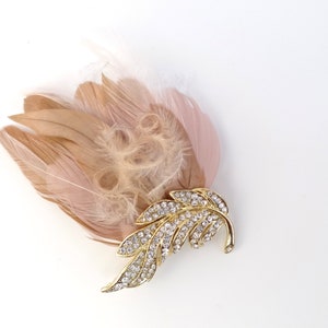 Bridal feather headpiece, blush wedding hair accessories, wedding crystal feather headpiece, bridal feather fascinator, Style 360 zdjęcie 7