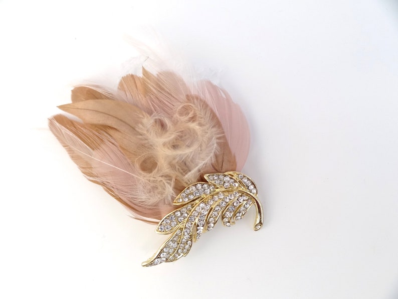 Bridal feather headpiece, blush wedding hair accessories, wedding crystal feather headpiece, bridal feather fascinator, Style 360 zdjęcie 7