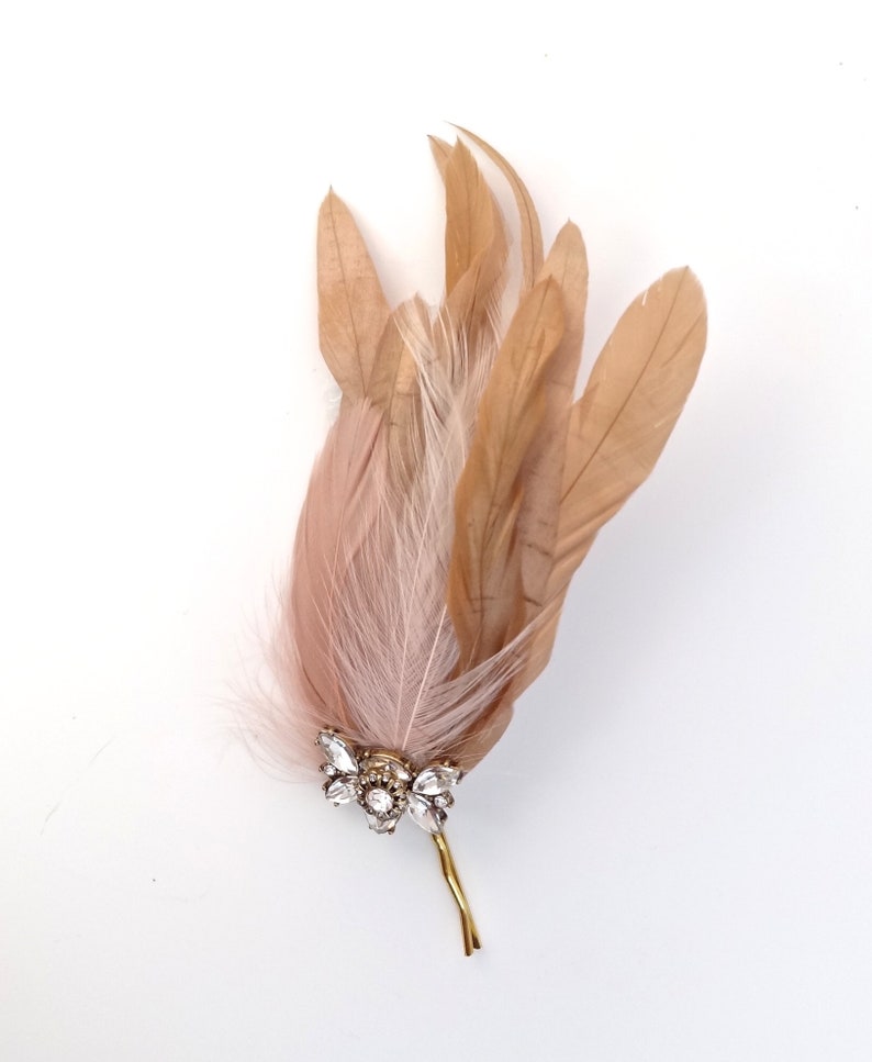 Bridal feather headpiece, blush wedding hair accessories, wedding crystal feather headpiece, wedding feather fascinator, Style 361 image 3