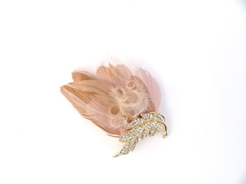 Bridal feather headpiece, blush wedding hair accessories, wedding crystal feather headpiece, bridal feather fascinator, Style 360 zdjęcie 4