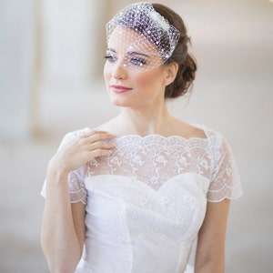 Mini birdcage veil with pearls, Petite Pearl small bridal veil, wedding veil pearls, mini wedding veil, white ivory bridal veil, Style 604 image 3
