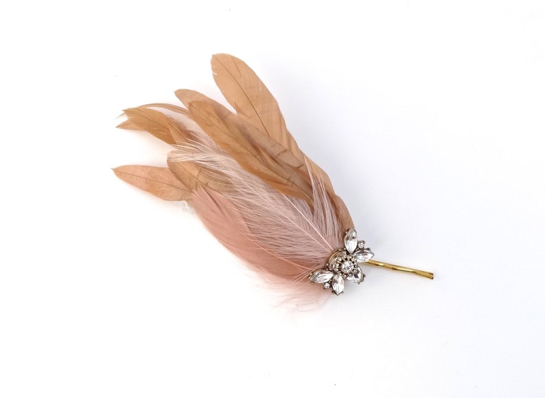 Bridal feather headpiece, blush wedding hair accessories, wedding crystal feather headpiece, wedding feather fascinator, Style 361 image 1