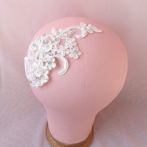 Bridal lace headpiece, lace crystal headpiece, bridal pearls hair accessory, wedding head piece Style 281 image 5