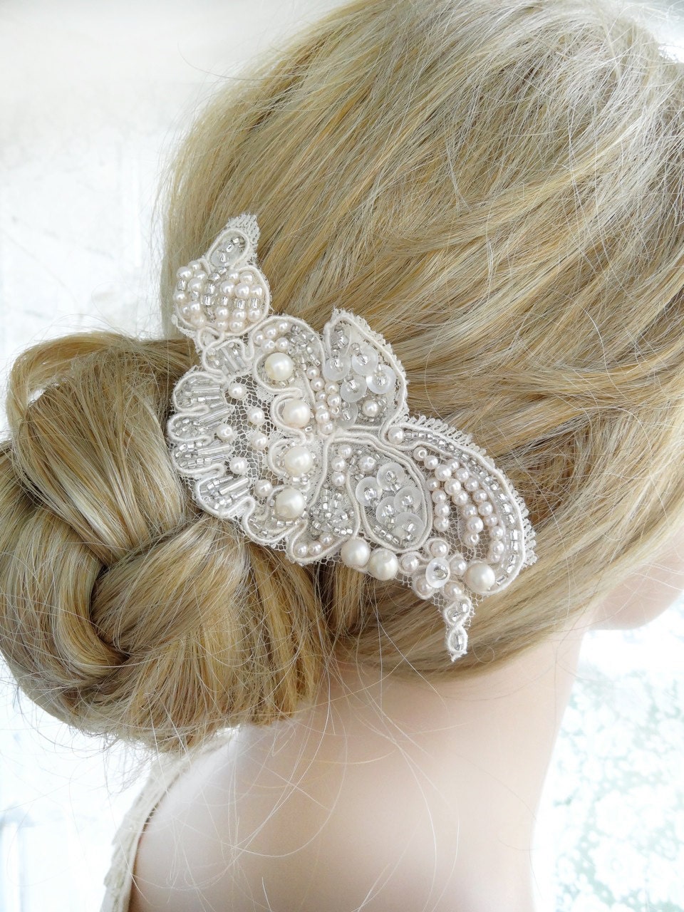 Bridal Lace Pearl Headpiece Beaded Lace Headpiece Wedding - Etsy