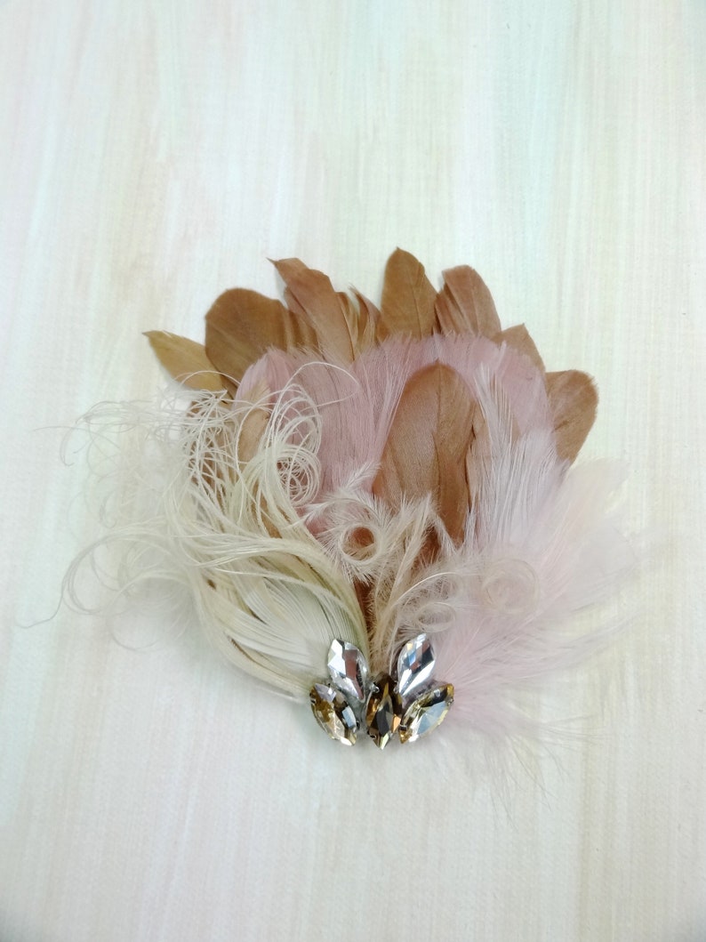 Casque de plume de mariée, accessoires de cheveux de mariage, casque de plume de mariage blush champagne, fascinateur de plume de mariée style 362 image 9
