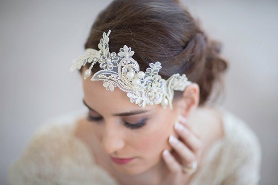 Bridal Lace Headpiece Wedding Lace Hair Piece Wedding Hair Accessories Gold Lace Headpiece Wedding Bridal Accessories Style 262 Etsy
