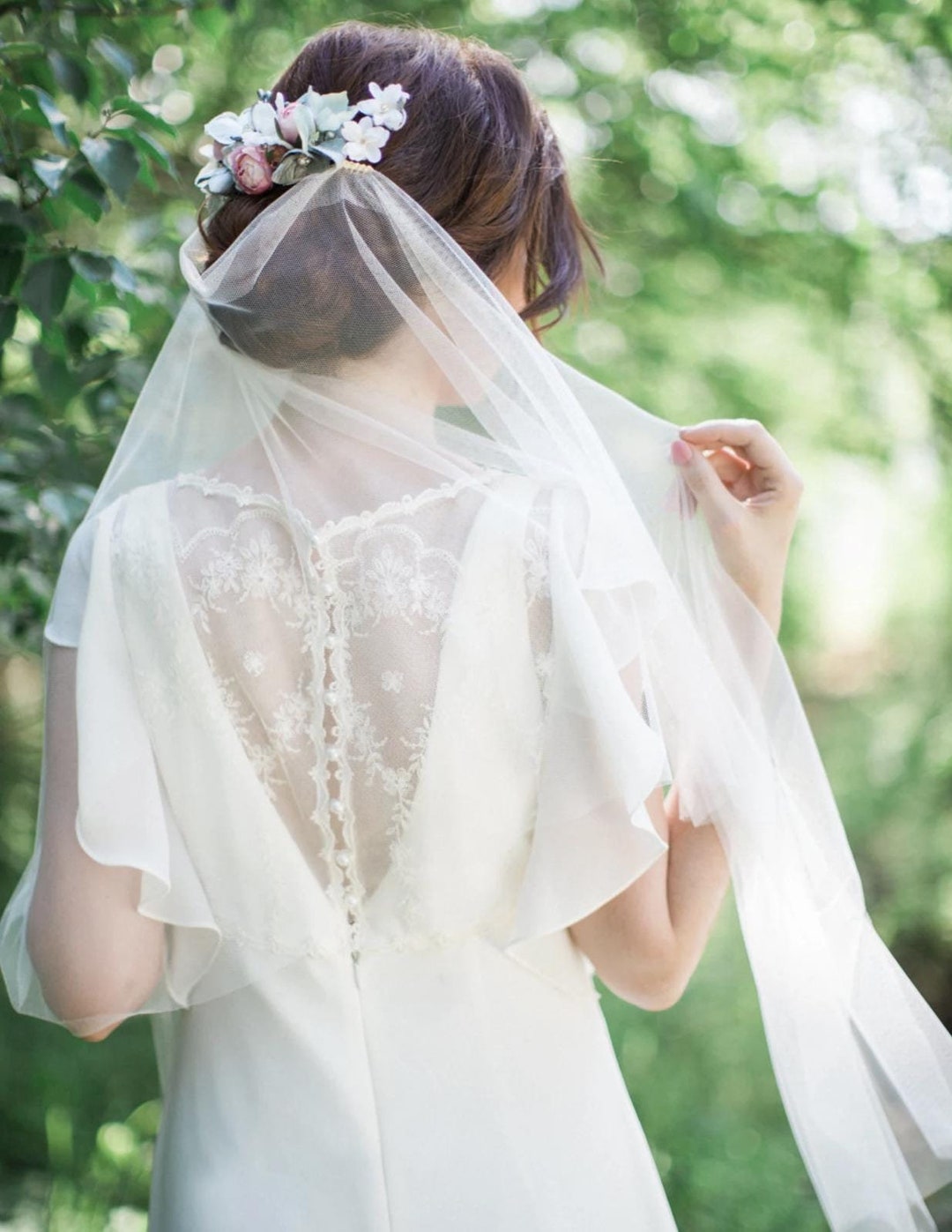 Draped Wedding Veil, English Net, Bohemian Bridal Veil  display picture 3