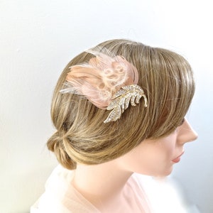 Bridal feather headpiece, blush wedding hair accessories, wedding crystal feather headpiece, bridal feather fascinator, Style 360 zdjęcie 2