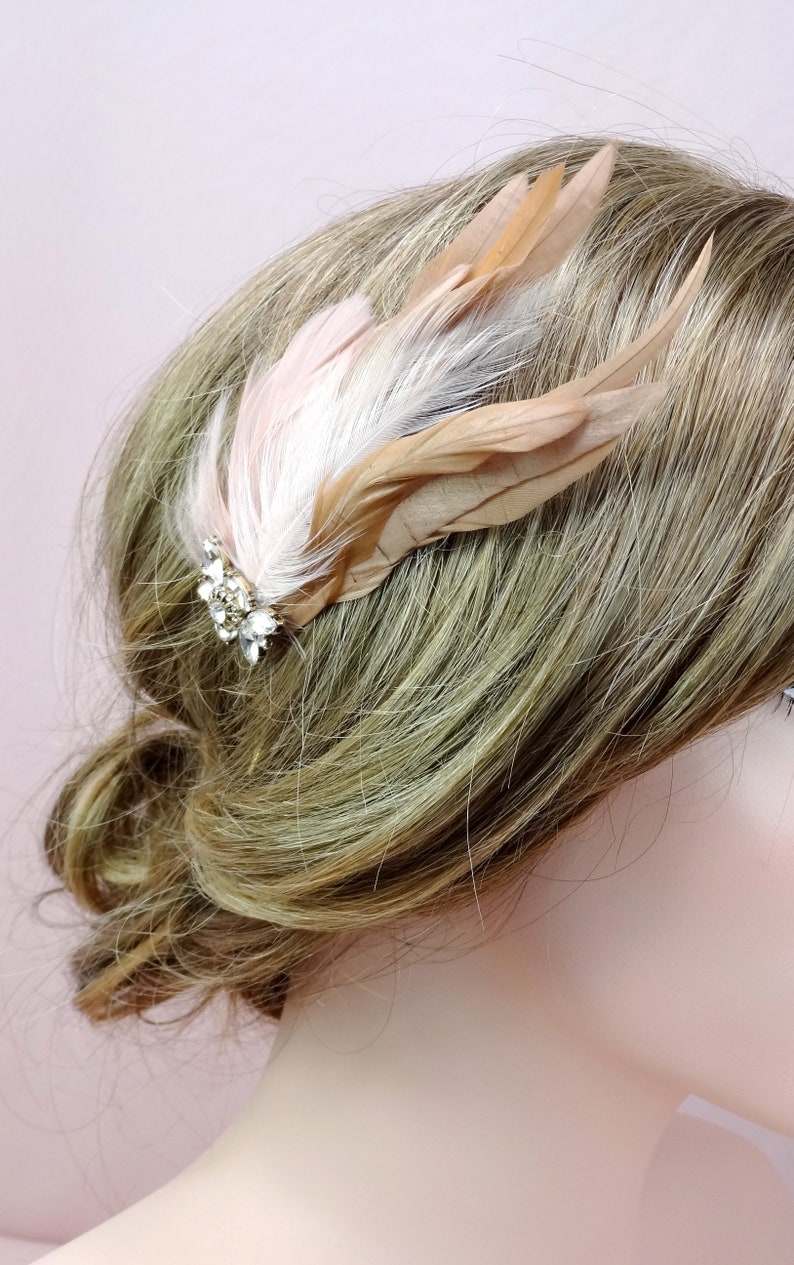 Bridal feather headpiece, blush wedding hair accessories, wedding crystal feather headpiece, wedding feather fascinator, Style 361 image 7