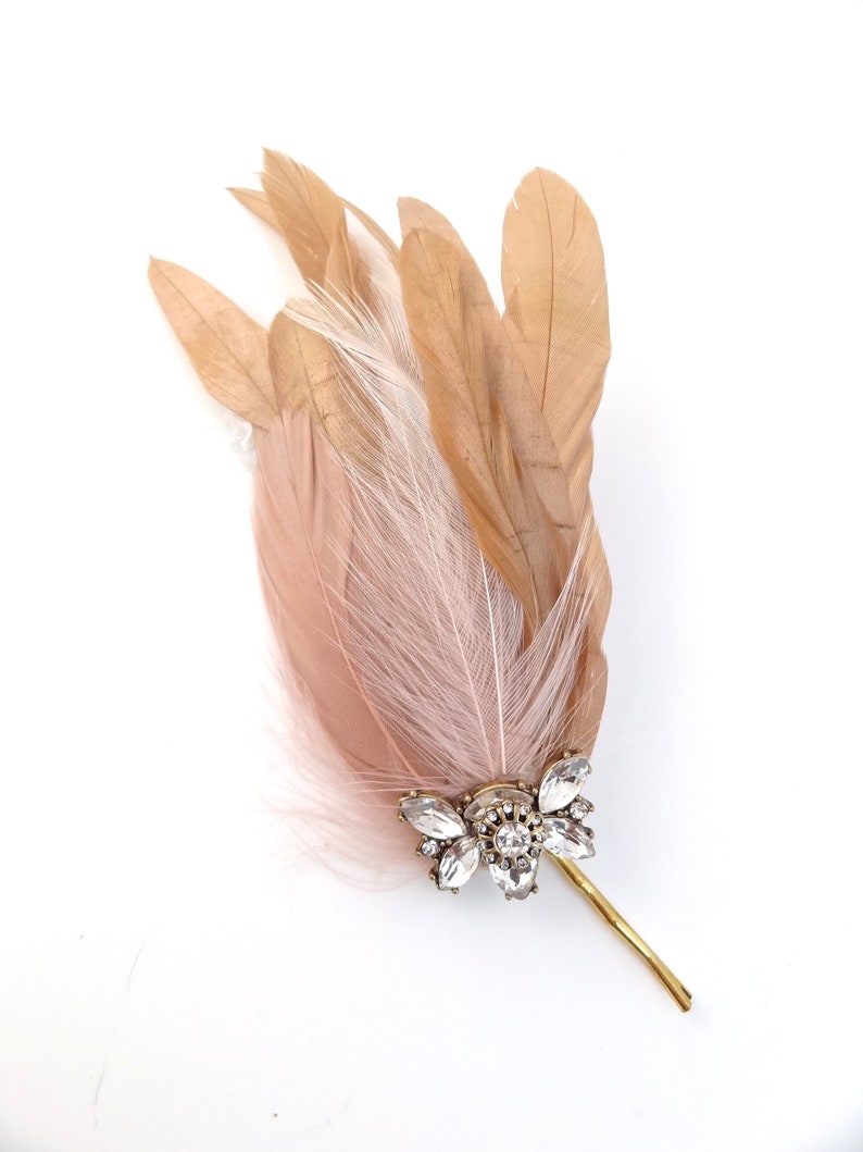 Bridal feather headpiece, blush wedding hair accessories, wedding crystal feather headpiece, wedding feather fascinator, Style 361 image 5